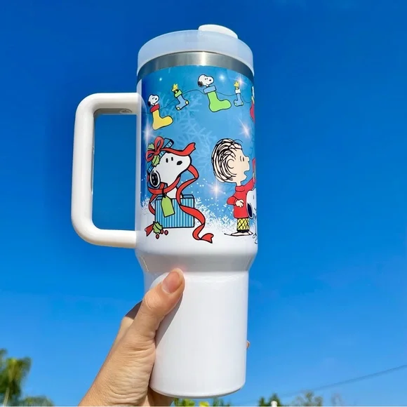 NEW 40oz tumbler Peanuts Snoopy friends Christmas 40 oz Cups stainless travel - Picture 5 of 6
